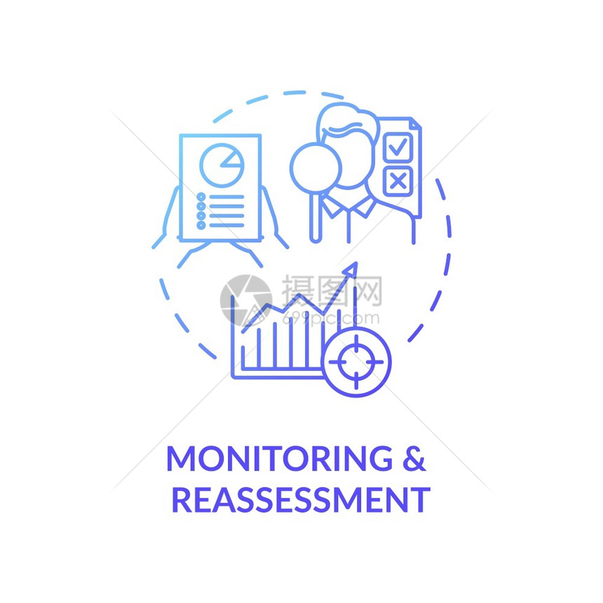 监测和重新评估概念图标未来商业的财务目标经济扫盲的未来节省资金的想法细线插图矢量孤立的插图RGB彩色绘图图片