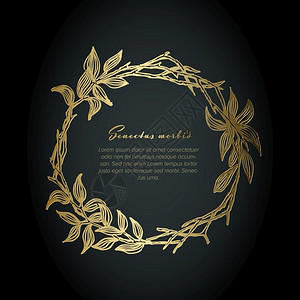 金色树叶花环金花圈图样板由各种花制作丧葬卡样板插画