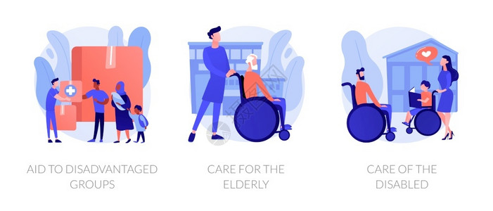 对有需要的人社会支助对处境不利群体的援助对老年人的照顾对残疾人的帮助非盈利服务自愿抽象概念矢量说明集对有需要的人社会支助抽象概念插画