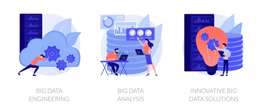 数据库和中心硬件字信息存储大数据工程分析创新的大数据解决方案比喻矢量孤立概念比喻插图大数据矢量概念比喻图片