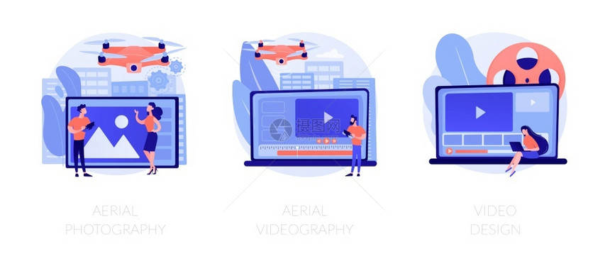 利用无人驾驶飞机制作视频录像Trendy无人驾驶航空器用于鸟类观看照片空中摄影录像视频设计比喻矢量孤立概念比喻图媒体内容生成矢量图片