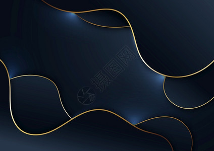 蓝色波形具有深色背景的金条奢华风格矢量插图背景图片