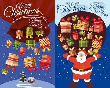 圣诞快乐和新年矢量模板贺卡横幅孤立的卡通风格图片