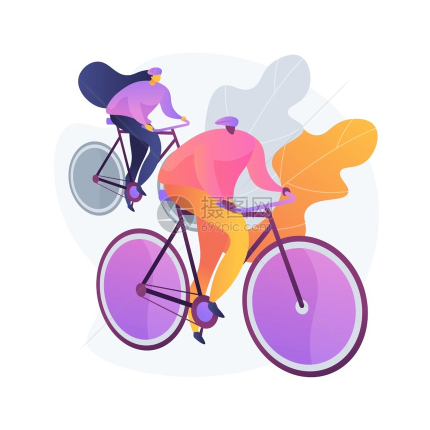 双人骑自行车健康的生活方式和健康道路骑手山上自行车者家庭旅车辆和运输矢量孤立概念比喻说明图片