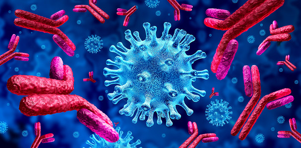 病原体抗体对免疫系统和Immunoglobulin科学概念即3D制成的抗体攻击传染细胞和原体背景