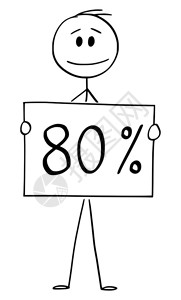 百分比圆环图矢量卡通棒图绘制男女或商人持有80或签名的概念说明插画