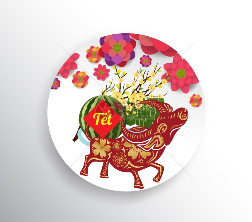 越南新年201烹饪平方大米蛋糕和花翻译Tt月亮新年牛图片