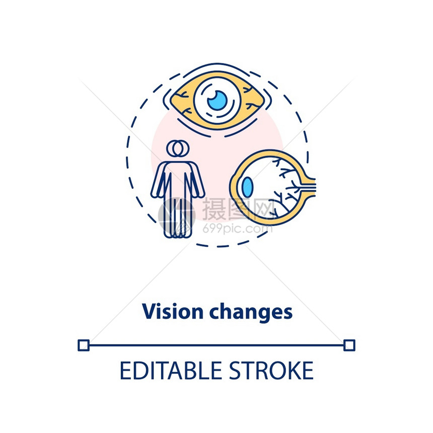 维他命短缺症状表示的细线插图视力损失风险与年龄有关的肌肉畸形矢量孤立的大纲RGB彩色绘图可编辑的中风视野改变概念图标图片