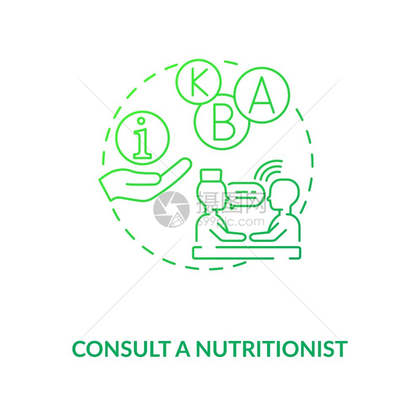 与营养学概念图标的协商足够维生素摄入概念的细线插图制定膳食计划顾问饮学家病媒孤立大纲RGB色画与营养学概念图标的协商图片