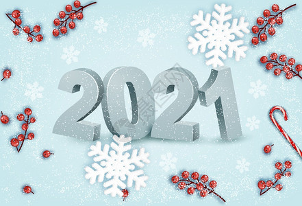 新年快乐背景2021年雪花矢量插图图片