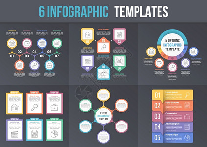 6暗底背景信息模板工作流程图步骤选项圆形信息图矢量eps10插图背景图片