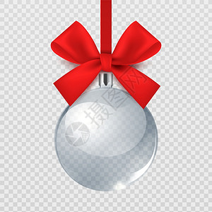 真实的圣诞舞会玻璃透明红色丝结玻璃透明红色丝结圣诞节晚礼装饰圆玩具亮丝带冬季假日礼物模板银空纪念型矢量3D球现实的圣诞舞会Xma背景图片