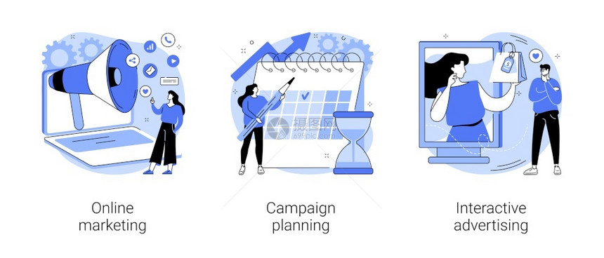 网上营销运动规划交互式广告数字战略SEO优化客户分析抽象比喻因特网广告抽象概念矢量图示图片