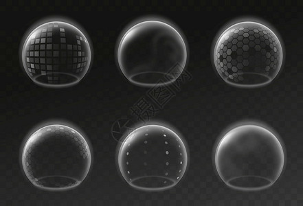 防护盾素材泡屏蔽未来透明的空发光球模版安全能源屏障力场模拟现实的抗防御收集保护环境的3D病媒隔离装置泡沫屏蔽未来透明的球样版安全能源屏障力插画