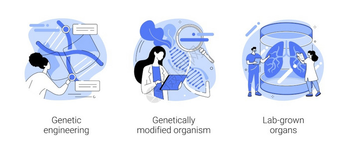 干细胞技术生物工程抽象概念矢量说明集遗传工程转基因生物实验室培育器官DNA操纵干细胞移植抽象隐喻生物工程抽象概念矢量说明集插画