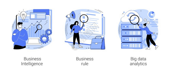 商业情报和规则大数据分析应用软件数据管理抽象比喻企业战略发展抽象概念矢量说明背景图片