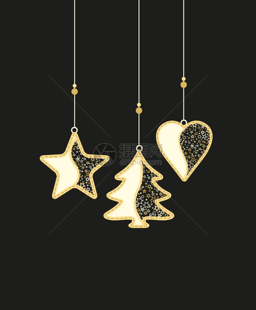 圣诞节背景的矢量插图圣诞树由星和圣诞球装饰品制成的圣诞树贺卡快乐树装饰图片