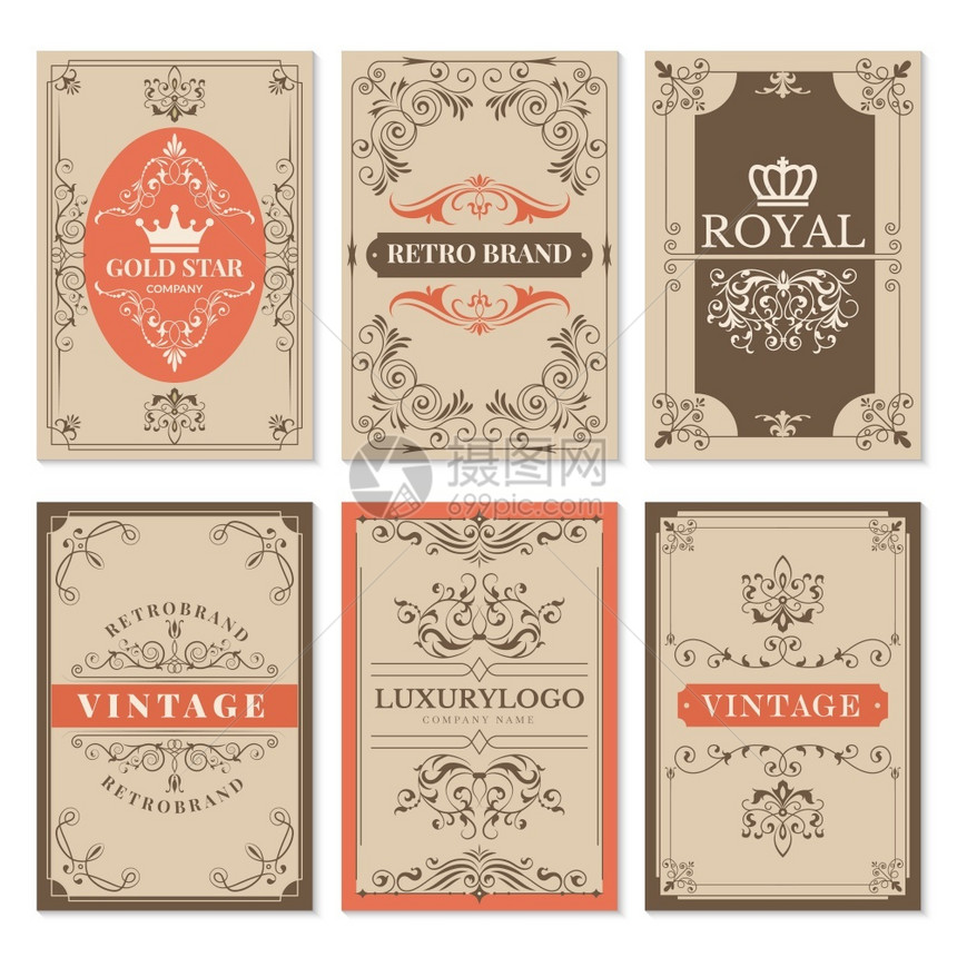 VintagecardsFlorlfilligree经典胜利装饰和标签矢量设计模板框架带有文本Victorian样式说明邀请或菜图片