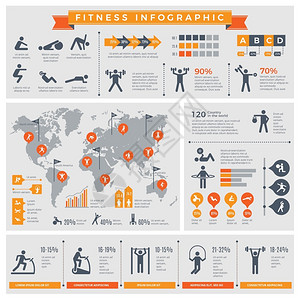 健身房活动海报体育生活方式在健身或户外病媒信息模板中进行锻炼的健康人身和体育活动说明健康信息身插画