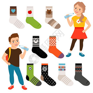 袜子男女孩男和单女的袜子用于体育和每日穿戴病媒说明插画