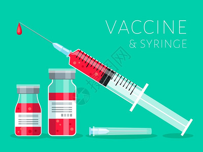 医疗液体疫苗和注射器病媒说明瓶中注射和红液保健豁免护概念预防药品和免疫标语海报模板疫苗和注射器病媒说明插画