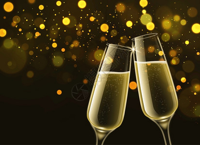 金色香槟香槟杯梦幻矢量设计背景插画
