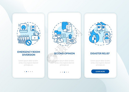 入职素材网站远程医疗保健系统通过三步图形指示配有RGB彩色插图的UI矢量模板插画