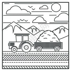 手绘农用拖拉机卡通矢量插画图片