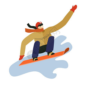 运动员或滑雪跳板冬季运动孤立的男格矢量户外活动在山区穿围巾滑雪的男人运动员积极生活方式强的雪坡滑者从斜坡跳背景图片