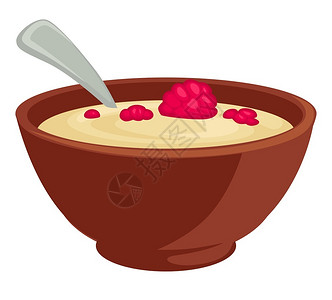 燕麦水果粥配牛奶和草莓及勺子病媒的粥加牛奶和草莓及汤匙的粥孤立餐点传统零食甜和果汁日记品健康饮和甜点的生活方式汤插画