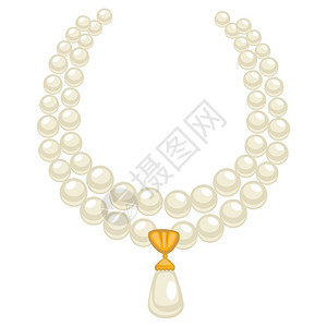 金属珠1950年代风格的珍珠项链包括金子孤立的首饰矢量闪光珠线索上的宝石50年代的旧式首饰古董金匠或珠宝商产品贵重石1950年代风格的插画