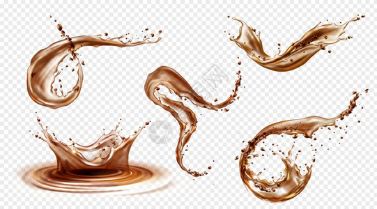 产品表格在透明背景下的咖啡色水滴水流插画