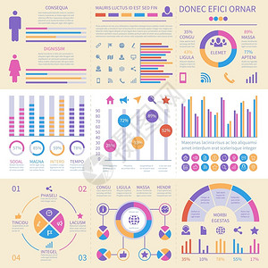 信息图横幅Ui界面带有财务图表派和比较表矢量集的信息面板业务数据图表和信息插带有财务表的信息面板派图和比较表矢量集背景图片