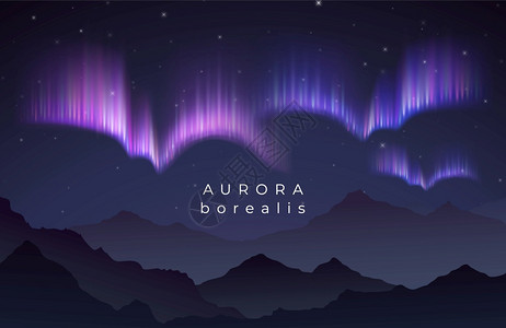 Aurorairamalis矢量图北夜星空与山岳光影反射北极天空之夜的北极光向矢量图夜星空与山岳光影反射背景图片