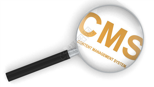 CMS内容管理系统放大镜下的单词3D图片