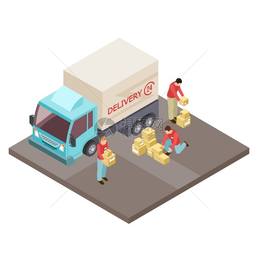 24小时送货服务和移动器等量矢概念交付服务卡车运输和装载器说明24小时送货服务和移动器等量矢概念图片