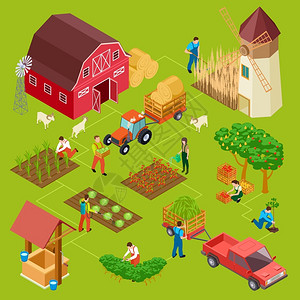 水果和蔬菜农场等量园艺病媒概念谷仓和磨坊干草拖拉机农业园艺背景图片