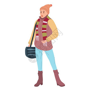 暖和的衣服秋时装的年轻女街头时插画