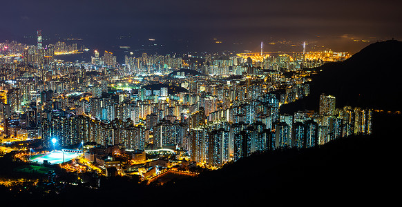 香港夜间全景市光贸易交通国际出口运输和国际出口中港图片