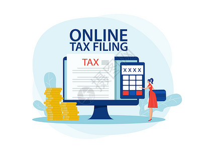 在线税收支付概念在税务服网站上使用特殊表格纳税的妇女背景图片