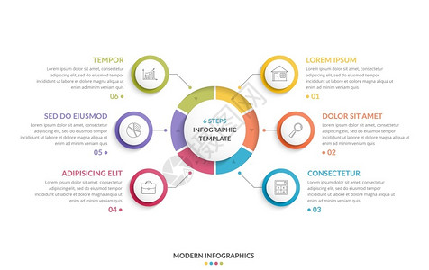 圆形信息模板包括六个步骤或选项流程图创意商业信息图矢量eps10插图背景图片