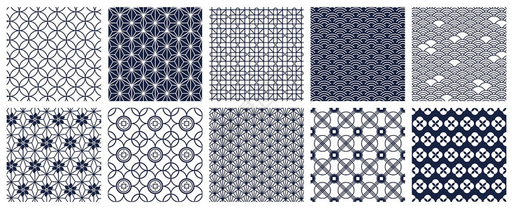 东苏塞克斯日本几何图案无缝的东方装饰背景几何的观赏模式传统的非自然形态矢量背景集结构的蓝植物抽象设计日本几何模式的装饰模式传统的非自然形态插画