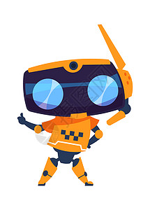 有趣的机器人带头部身体和四肢的卡通机可爱吉祥物自动化技术带出租车符号的橙色玩具网络个人助理矢量图示友好吉祥物矢量图示背景图片