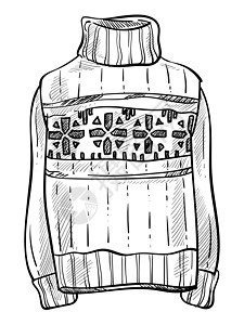 毛衣针织衫带有圣诞节模式的冬季服装斯堪的纳维亚观赏装饰针织孤立的草图矢量带雪花的编织毛衣手工绘制的服装温暖的羊毛服装铅笔画圣诞毛衣编织的孤插画