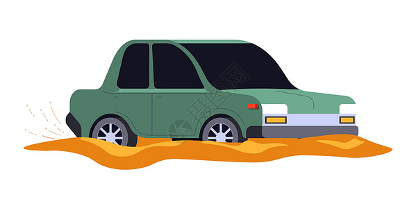 汽车水被洪水困住的汽车插画