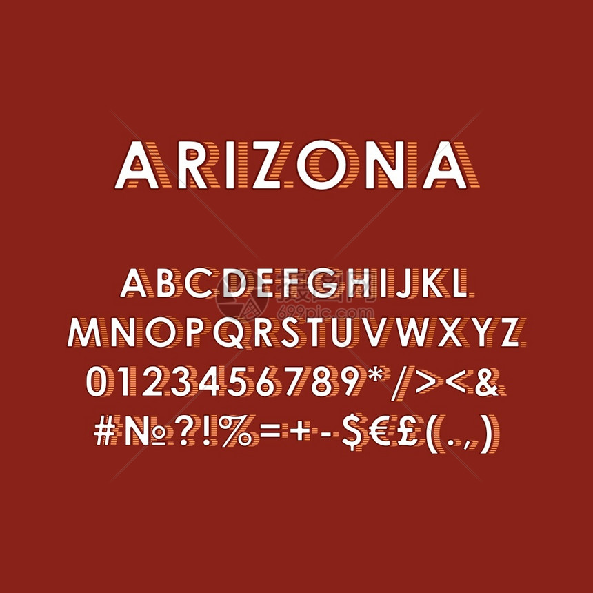 亚利桑那州3D矢量字母组Retro粗体字Pop艺术标准字母组旧学校风格的字母数符号包908s创作型字板设计模Arizona年老3图片