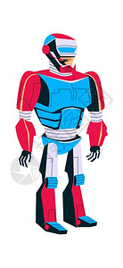 外骨骼机器人人类工智能科技进步红色机器人开发中的卡通矢量图插画