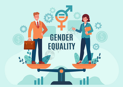 别平等男女雇员在均衡规模上站立公平就业机会和薪金平等矢量概念两平等职业机会说明两平等企业矢量概念插画