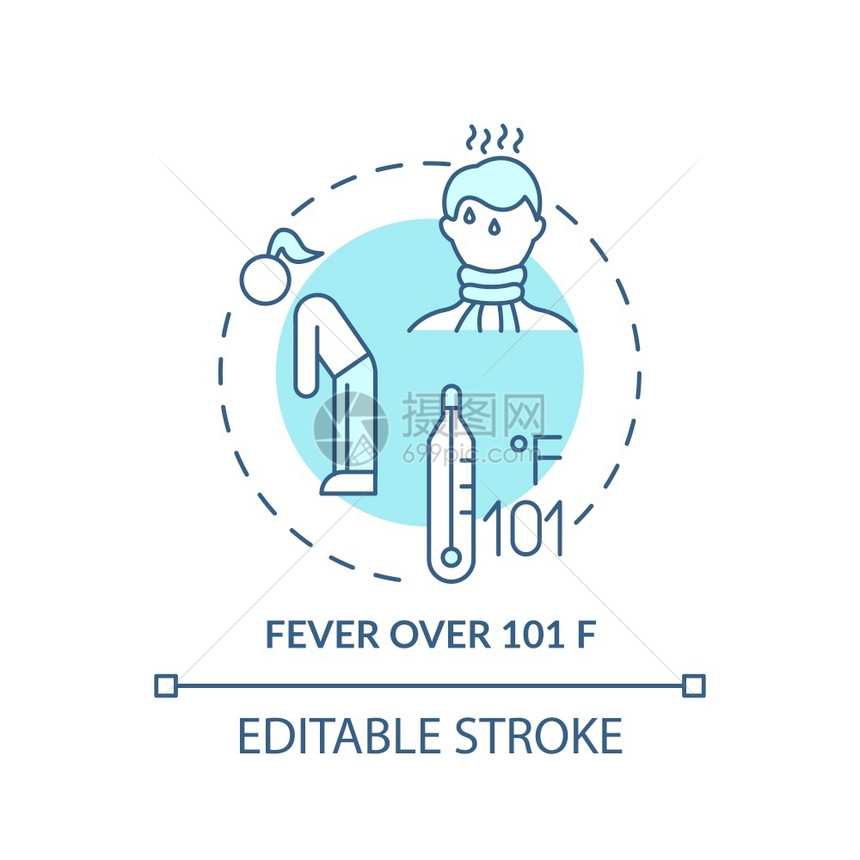 超过10F概念图标的发烧喉咙复杂度低细线插图菌感染热耗竭医疗护理矢量孤立的大纲RGB彩色绘图可编辑的中风超过概念图标的发热图片