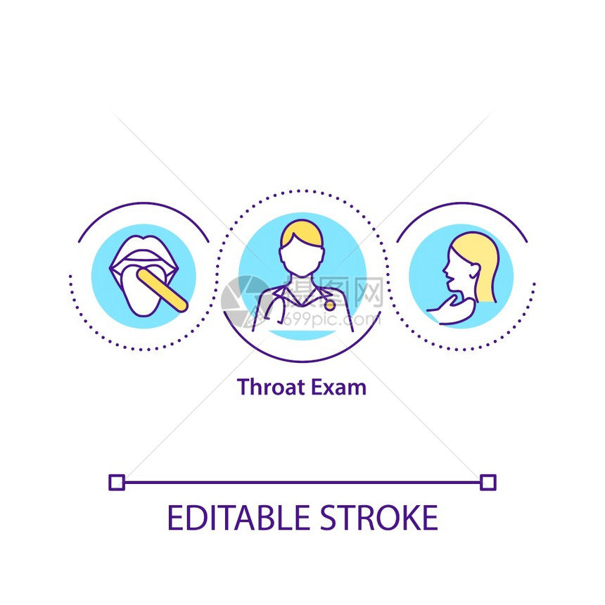 喉咙检查概念图标使用特殊仪器检查你的喉咙医疗保健系统处理概念细线插图矢量孤立大纲RGB颜色绘图可编辑中风喉咙检查概念图标图片